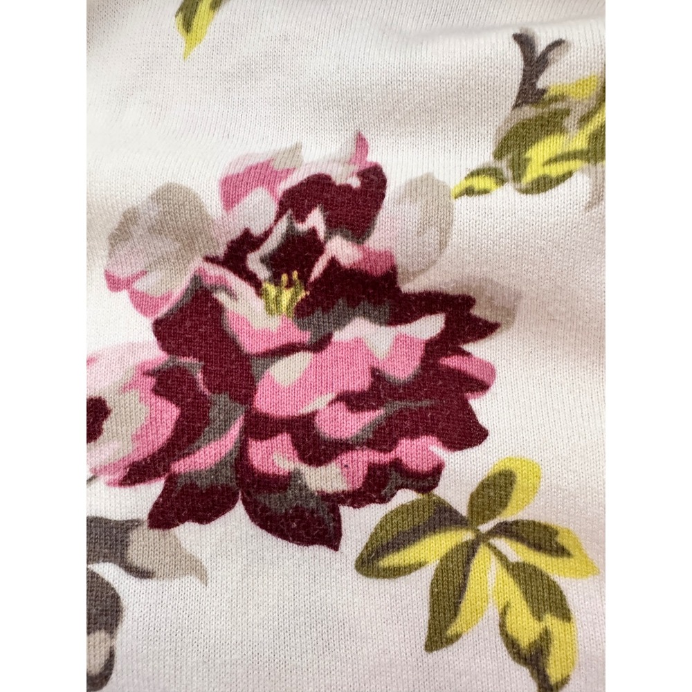 Lands End Floral Cardigan Sweater Womens Medium White Pink Supima Cotton Knit - Picture 5 of 7
